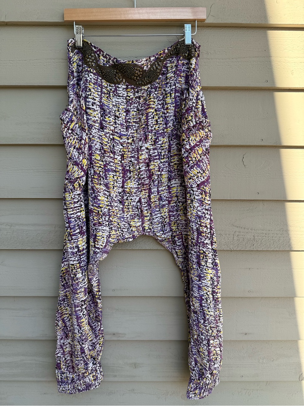 SUNO Purple Multi-Print Harem Beaded Pants M